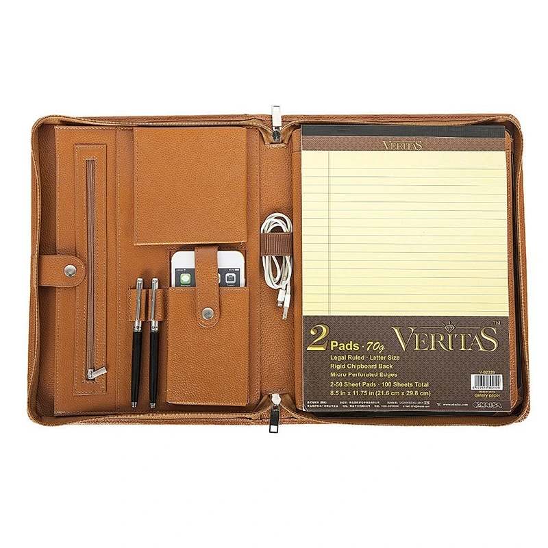 Promotion Top grade travel file bag custom luxury multi spacefile folder storage office A4 size PU zipper folder