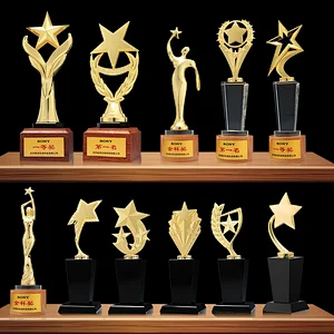 High qualityCustom logo Own Design golden trophy resin star trophy resin souvenir promotion trophy