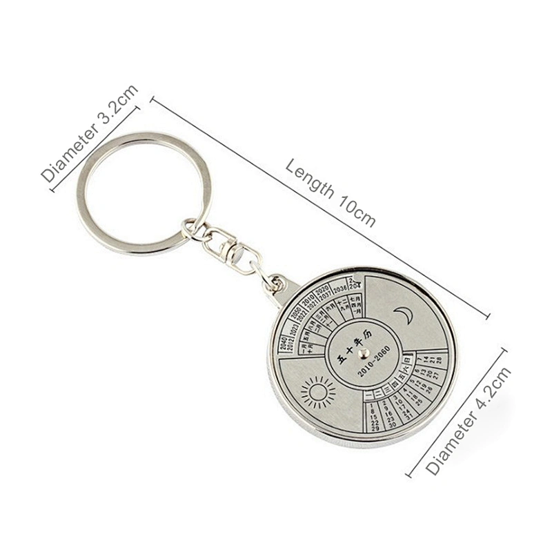 High quality hot selling custom  round metal souvenir perpetual calendar promotion keychain