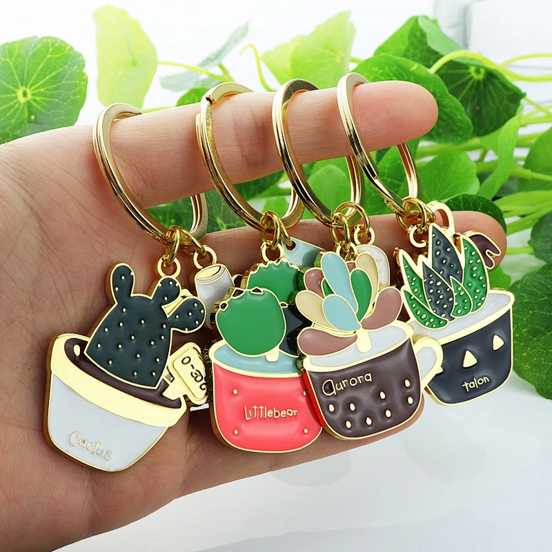 Luxury Mini Plant Design Blank Metal Key Chain Custom Logo Promotional Gift Various Plant Ring Holder Key Chain