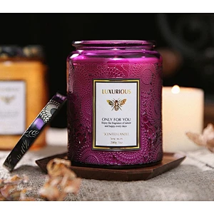 Wholesale DIY scented candle cup Embossed luxury candle jars Colored glass bottle with lid