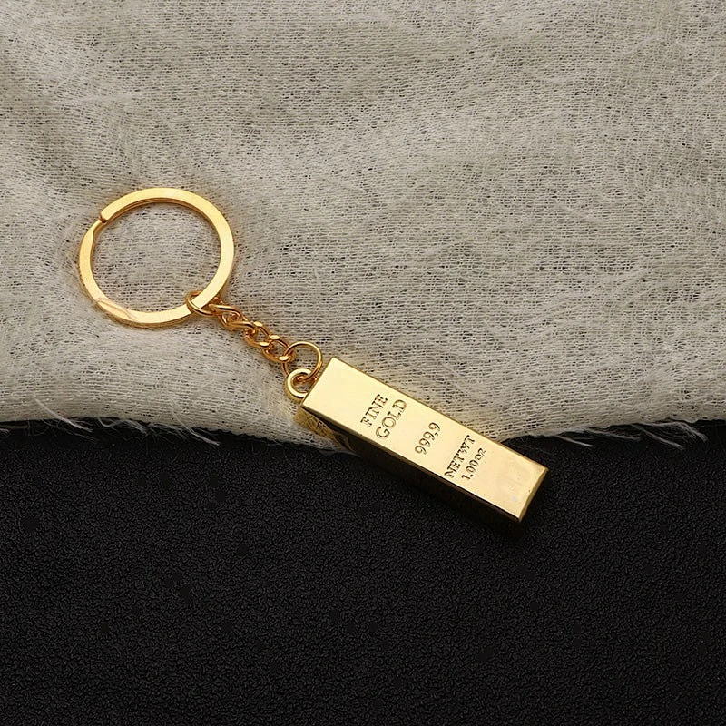 Custom promotion gift Fashion high quality metal Novelty 3D golden bar shaped key chain