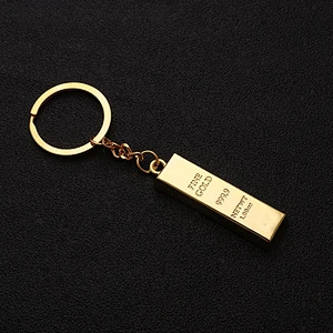 Custom promotion gift Fashion high quality metal Novelty 3D golden bar shaped key chain