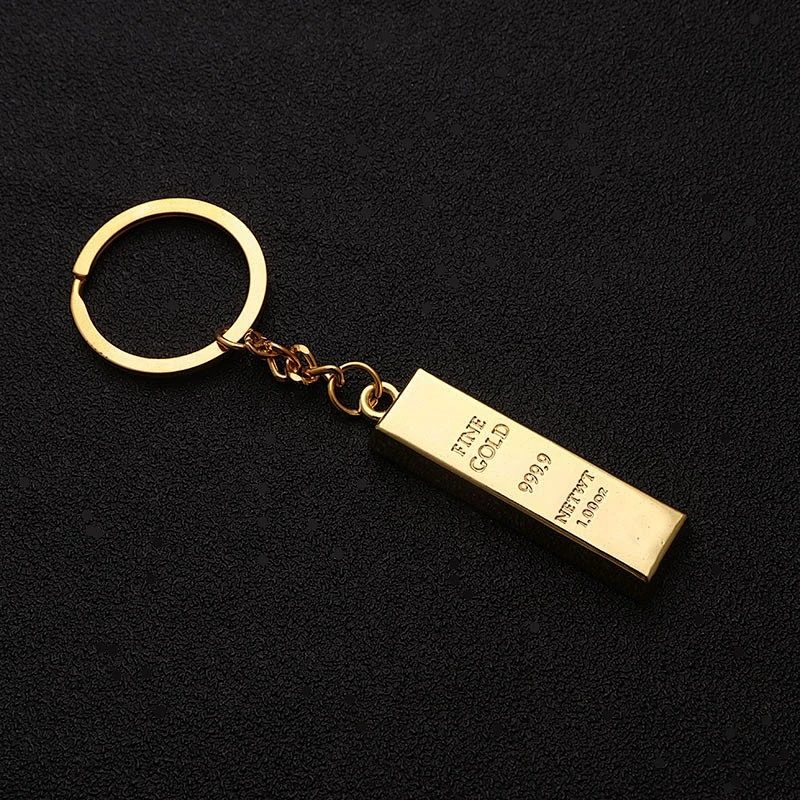 Custom promotion gift Fashion high quality metal Novelty 3D golden bar shaped key chain