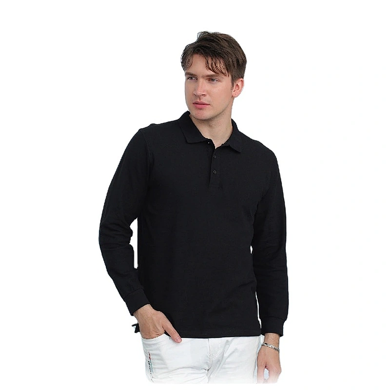 High Quality Custom promotion Men  Polo shirt 100% Cotton Button Front Long Sleeve Polo Shirt