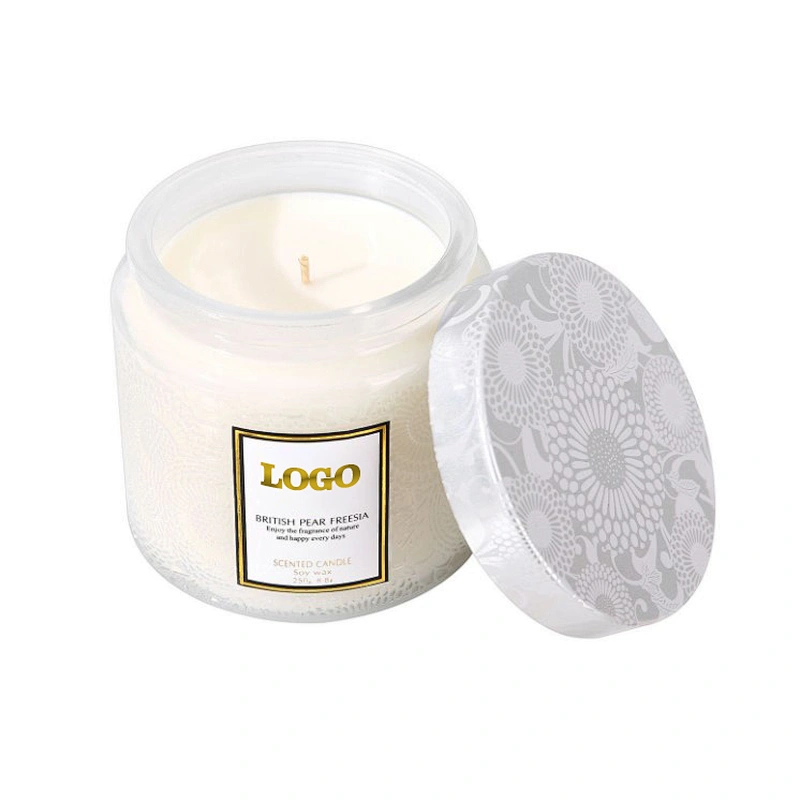 New Design Luxury Embossed Glass Scented Candle Jar 90g DIY Empty Glass Jar with Lid without Soywax