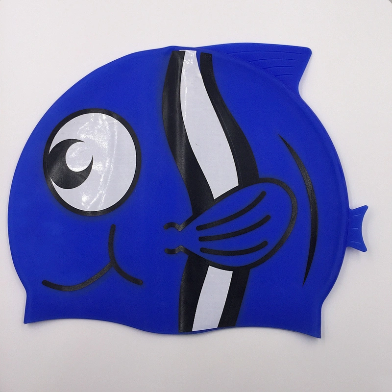 Promotional Gift Hot Sale Carton Silicon Child Diving Waterproof Swimming Cap Fish Shark Pattern Swimming Hat