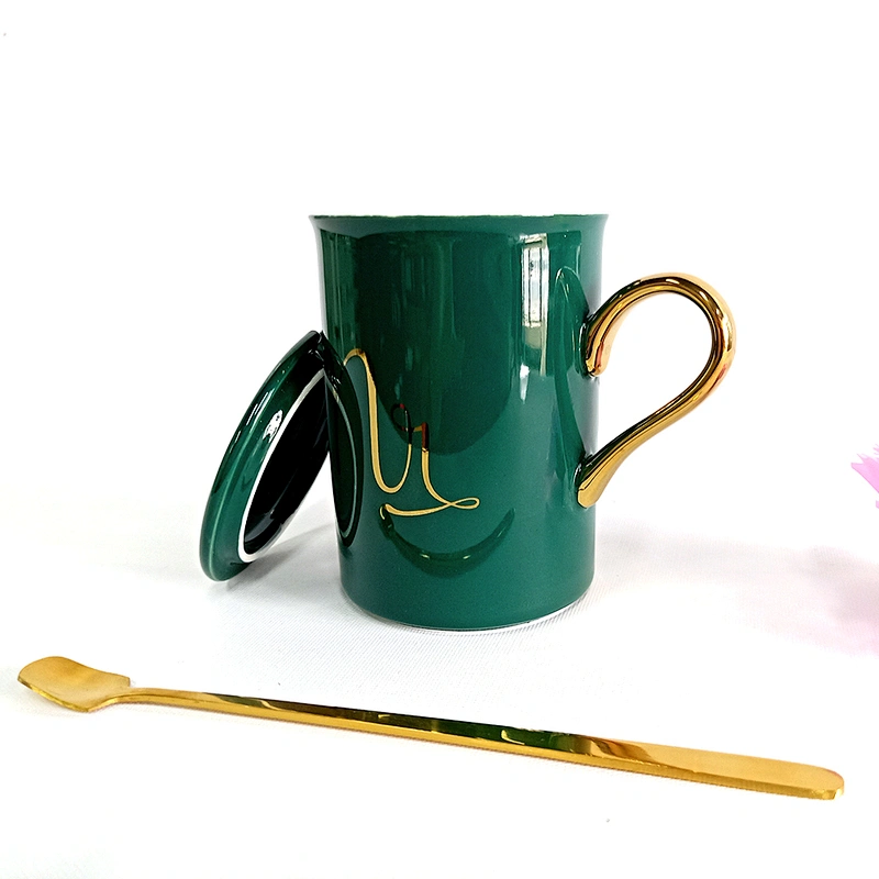 Creative Nordic personality Army green promotion custom Gifts mug ceramic water cup large capacity mug with lid spoon coffee cup