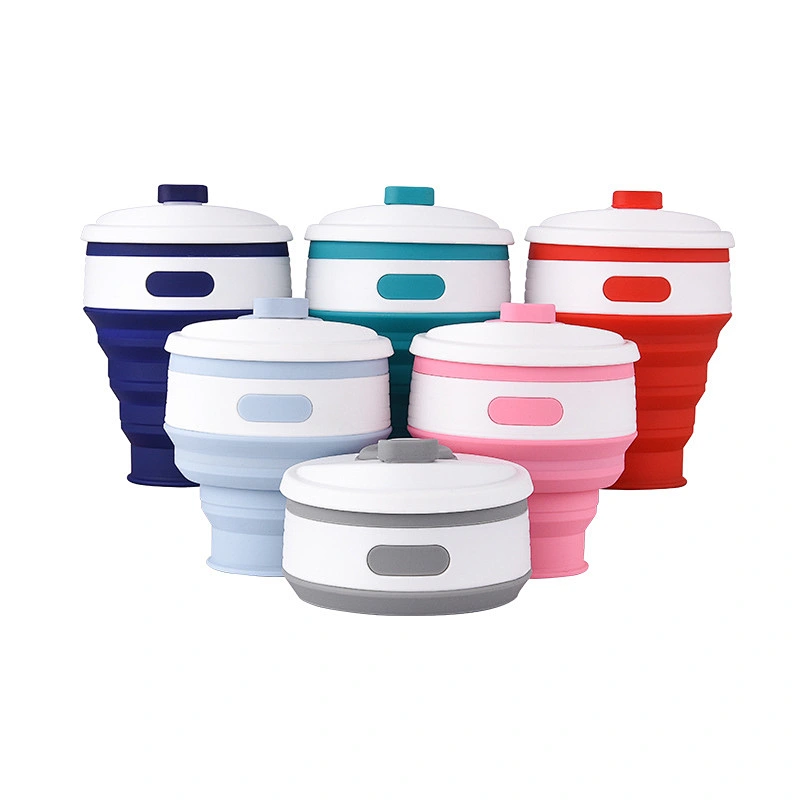 Custom brand Temperature Resistance Eco-friendly Foldable silicone Coffee Cups Reusable food grade Silicone tumbler with lid