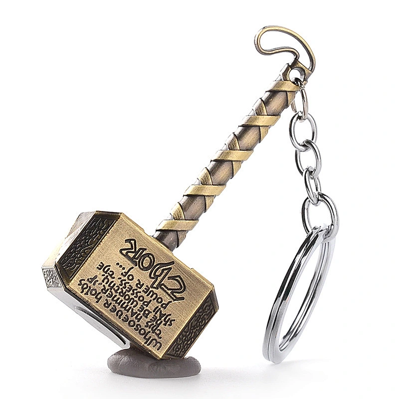 Fashion  High quality Design Thor Hammer metal key chain promotion gift Men Metal Weapon Pendant Necklaces