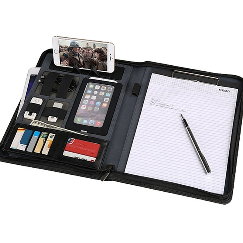 Custom luxury logo  Business Briefcase promotion gift File Folder Portfolio a4 Leather hardcover File Folder