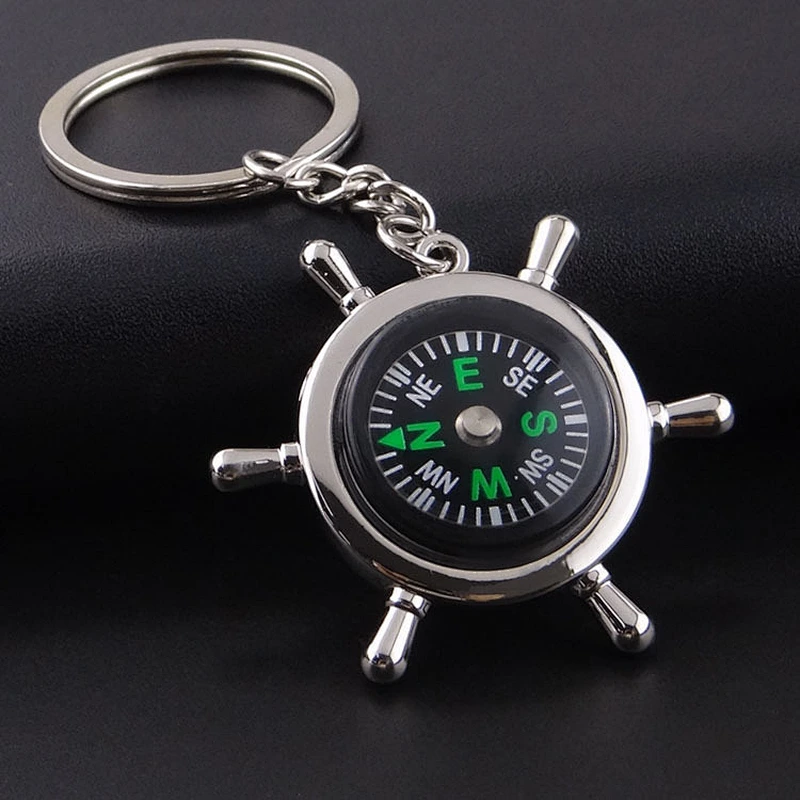 Hot Sale Mini Compass Metal Key Chain Promotional Gift Navigator for Climbing Hiking Keyring Silver Color Keychain