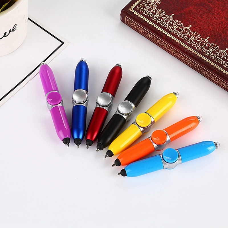 Metal neutral pen office supplies fashion rotating gyro pen LED lamp pen custom LOGO