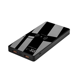 Fashion tempered glass surface mobile charger 10000 mah power bank  Wireless charging portable power bank