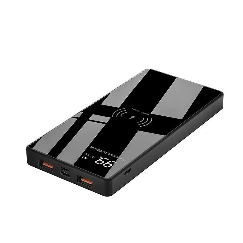 Fashion tempered glass surface mobile charger 10000 mah power bank  Wireless charging portable power bank
