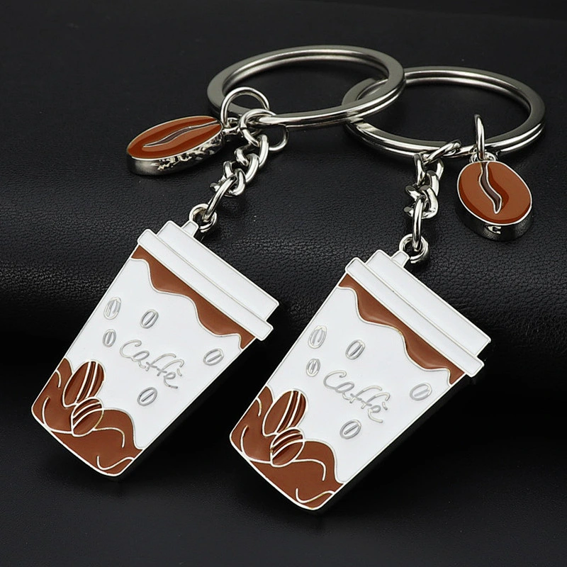 Creative Good Quality Metal Key Chain Promotional Gift Coffee Cup Shaped Souvenir Custom Engraving Logo Mini Key Chain