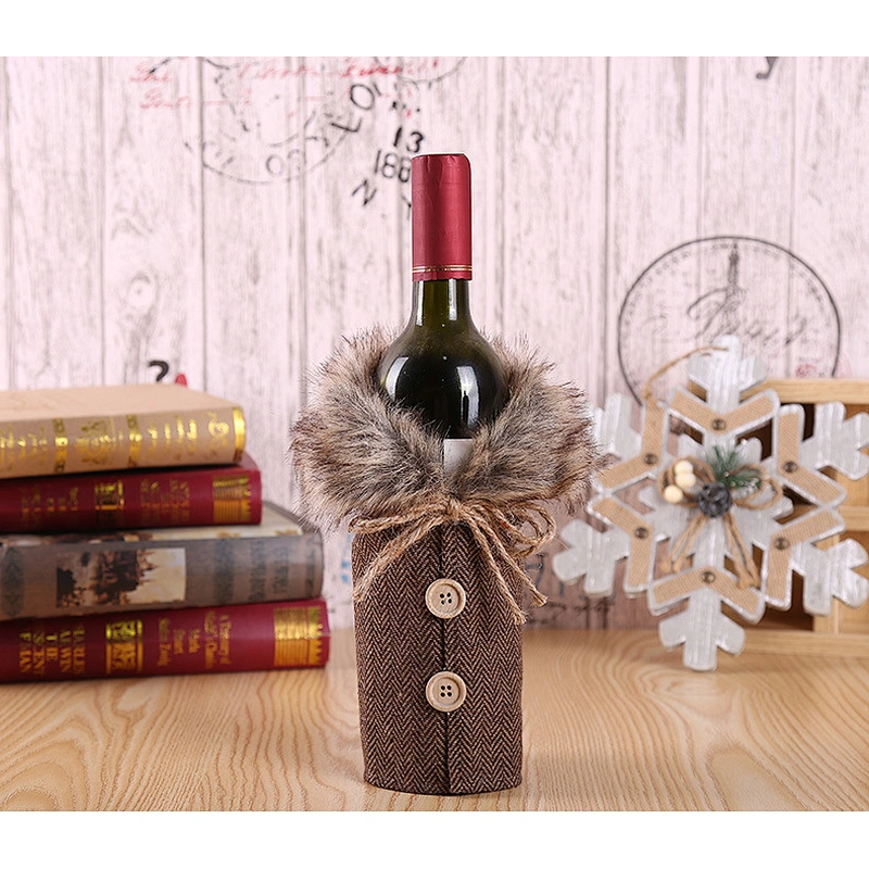 Christmas decorations new wine set holiday decoration props bowknot linen hair collar wine bottle set
