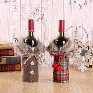 Christmas decorations new wine set holiday decoration props bowknot linen hair collar wine bottle set