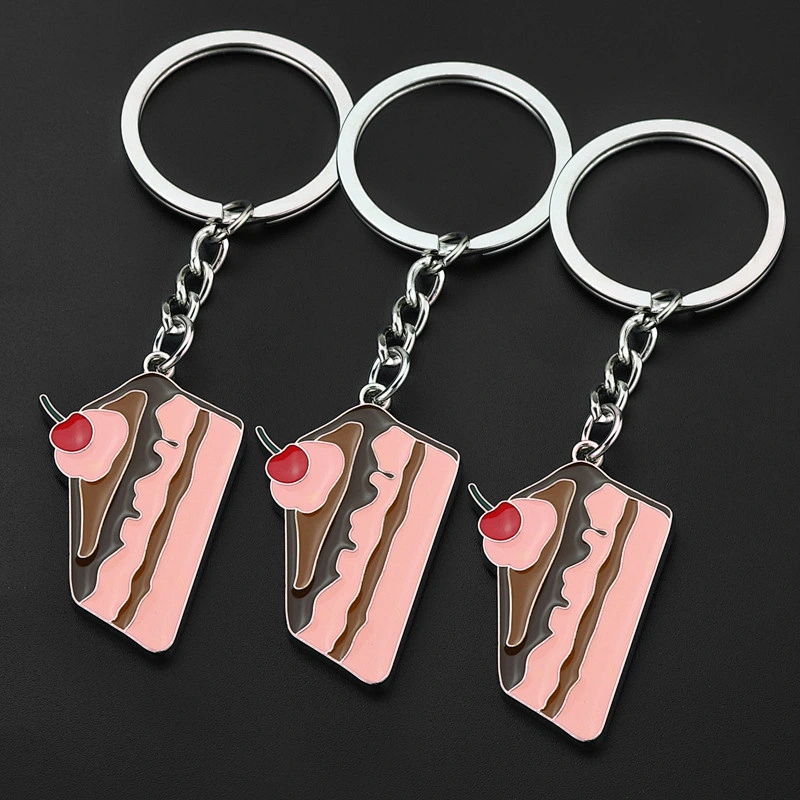 Hot Sale Promotional Gift Mini Metal Cake Shaped Key Chain Blank Custom Logo Printed Key Chains