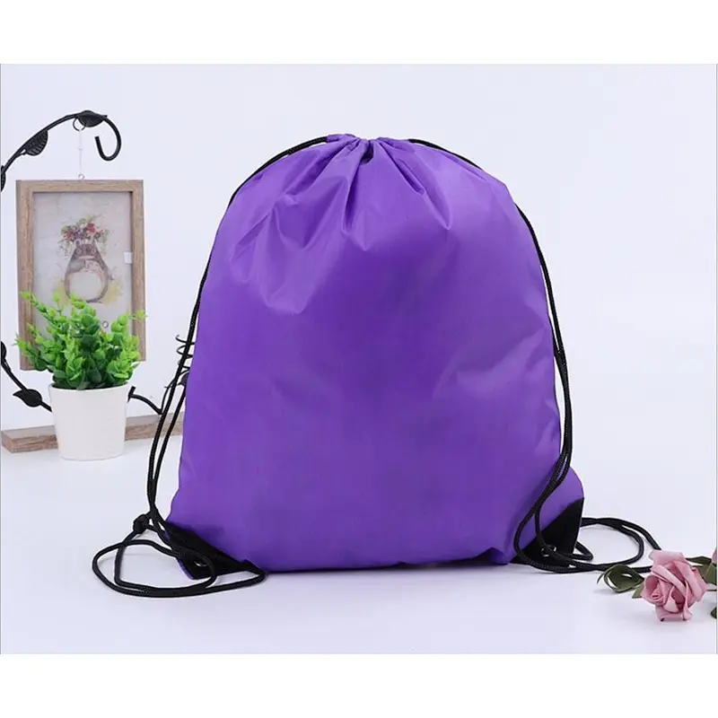 Polyester string bag customized waterproof drawstring backpack customized LOGO rope handle shoulder bag