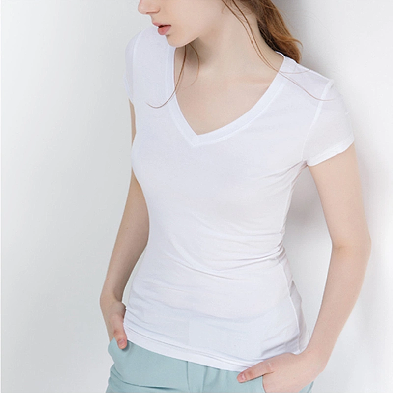High Quality Custom logo Short Sleeve V-Neck  Women's T-Shirt activities promotion team wear T-Shirt