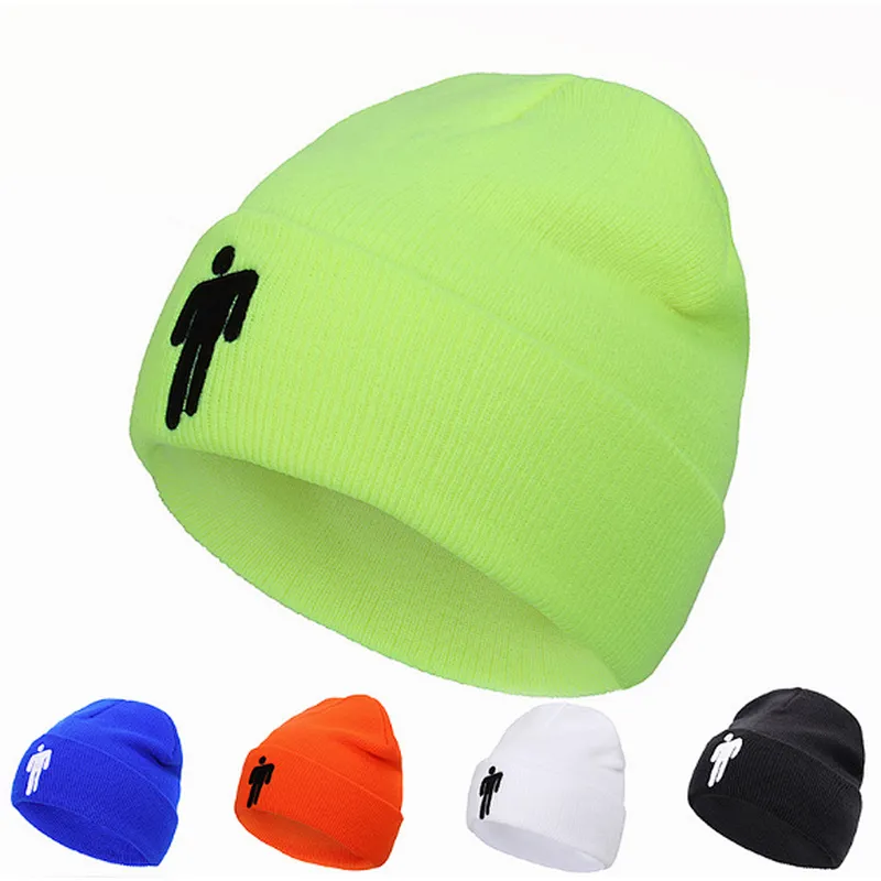 Wholesale Fashion adult custom embroidery logo billie eilish acrylic knitting beanie  winter hats