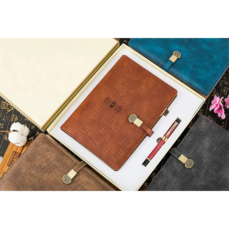 Hot sale  luxury business office gift notebook with pen powerbank USB cable and card holder