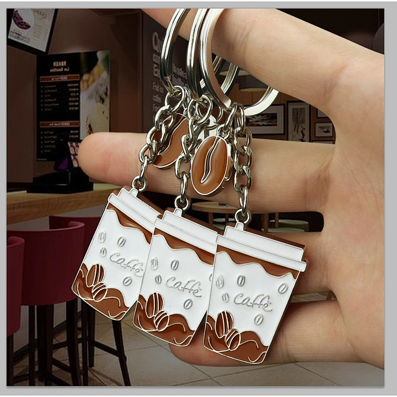 Creative Good Quality Metal Key Chain Promotional Gift Coffee Cup Shaped Souvenir Custom Engraving Logo Mini Key Chain