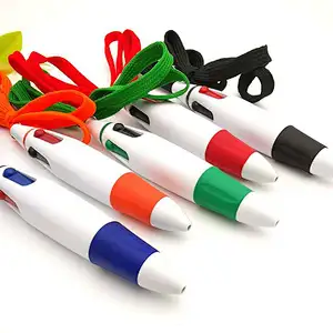 Multi - color ballpoint pen to prevent the loss  four - color ballpoint pen with hanging rope advertising ballpoint pen