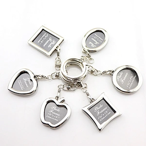 Hot Sale Promotional Gift Mini Metal Key Chain High Quality Photo Frame Engraving Logo Souvenir Memory Sliver Color Key Chain