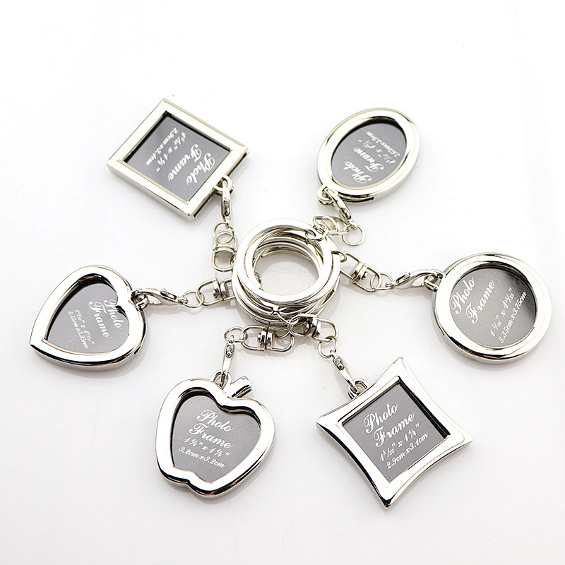 Hot Sale Promotional Gift Mini Metal Key Chain High Quality Photo Frame Engraving Logo Souvenir Memory Sliver Color Key Chain