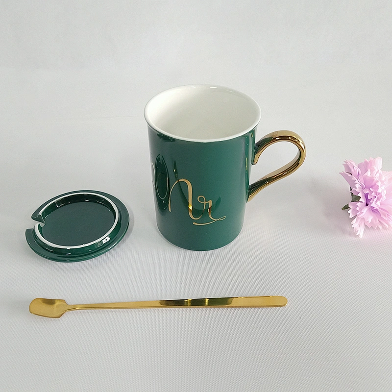 Creative Nordic personality Army green promotion custom Gifts mug ceramic water cup large capacity mug with lid spoon coffee cup