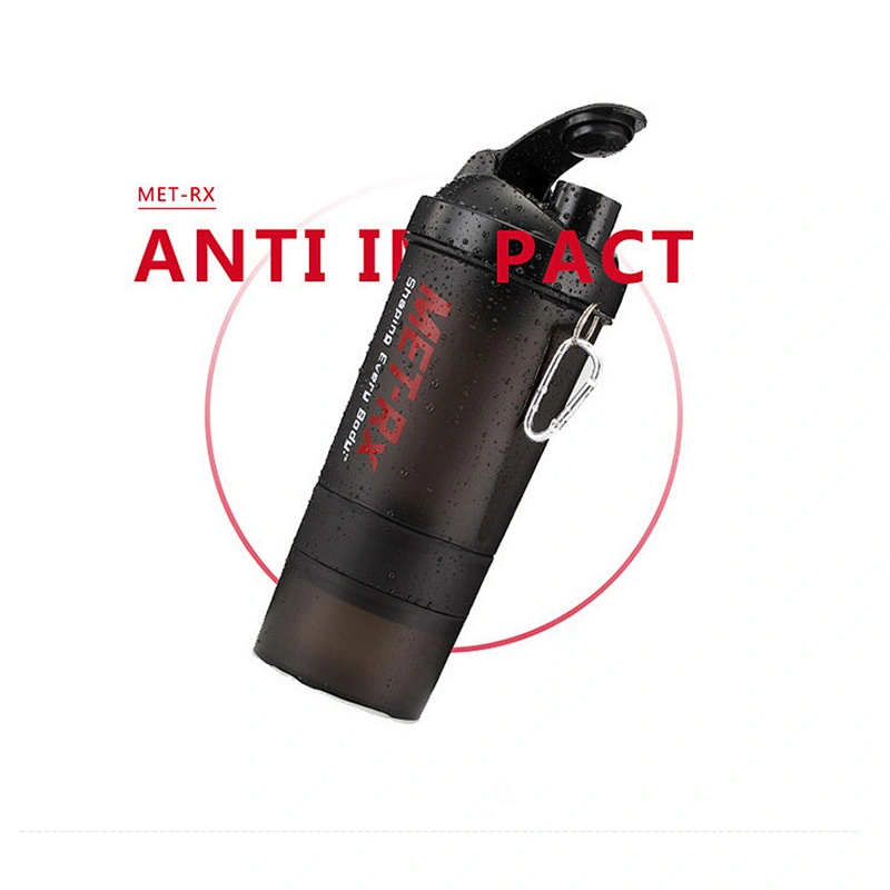 Free customized logo shaker water bottle with dry storage compartment shake cup portable fitness sports plastic kettle