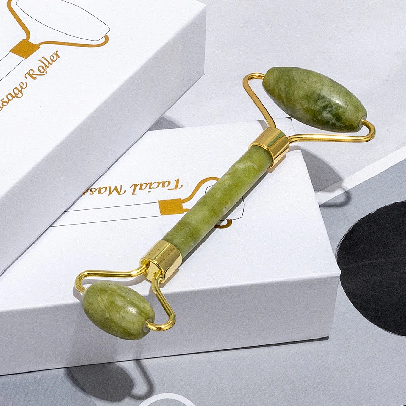 High Quality Custom Handheld Double Welded Rose Quartz Facial Massage Natural Jade Facial Roller