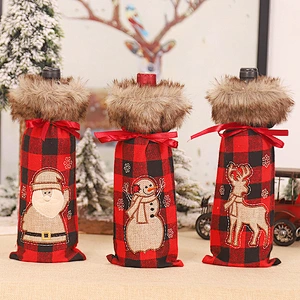 Christmas decoration magenta black cloth machine embroidered wool collar wine set red wine bag champagne set table decoration