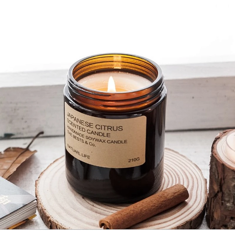 High quality Wholesale Amber Round Empty Decoration Glass Candle Jars Aromatherapy Containers Candles jar