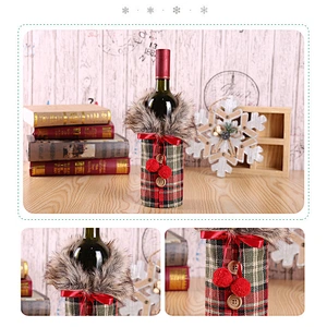 Christmas decorations new wine set holiday decoration props bowknot linen hair collar wine bottle set
