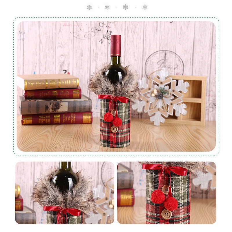 Christmas decorations new wine set holiday decoration props bowknot linen hair collar wine bottle set