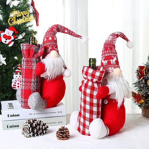Faceless doll red wine bottle set with Santa Claus wine bag Restaurant festive decorations