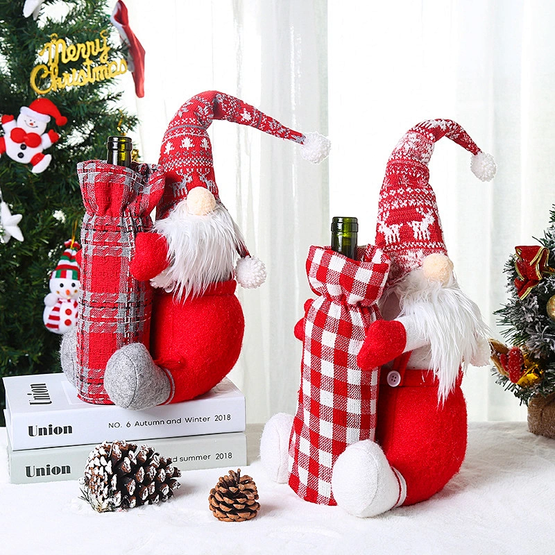 Faceless doll red wine bottle set with Santa Claus wine bag Restaurant festive decorations