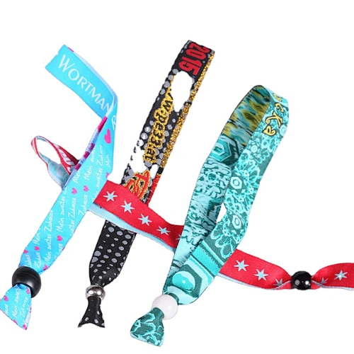 Custom advertise  logo polyester fabric festival one-time use slide lock wristband