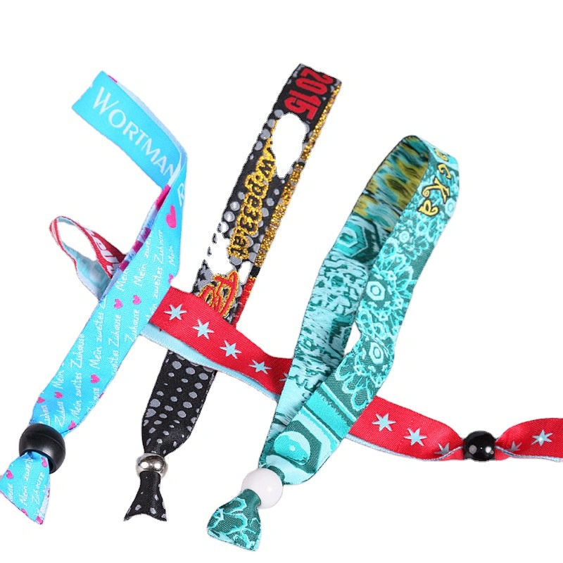 Custom advertise  logo polyester fabric festival one-time use slide lock wristband