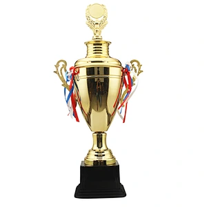 Hot sell Custom logo Golden classic metal trophy cup  plastic bottom custom size shape competition souvenir trophy cup