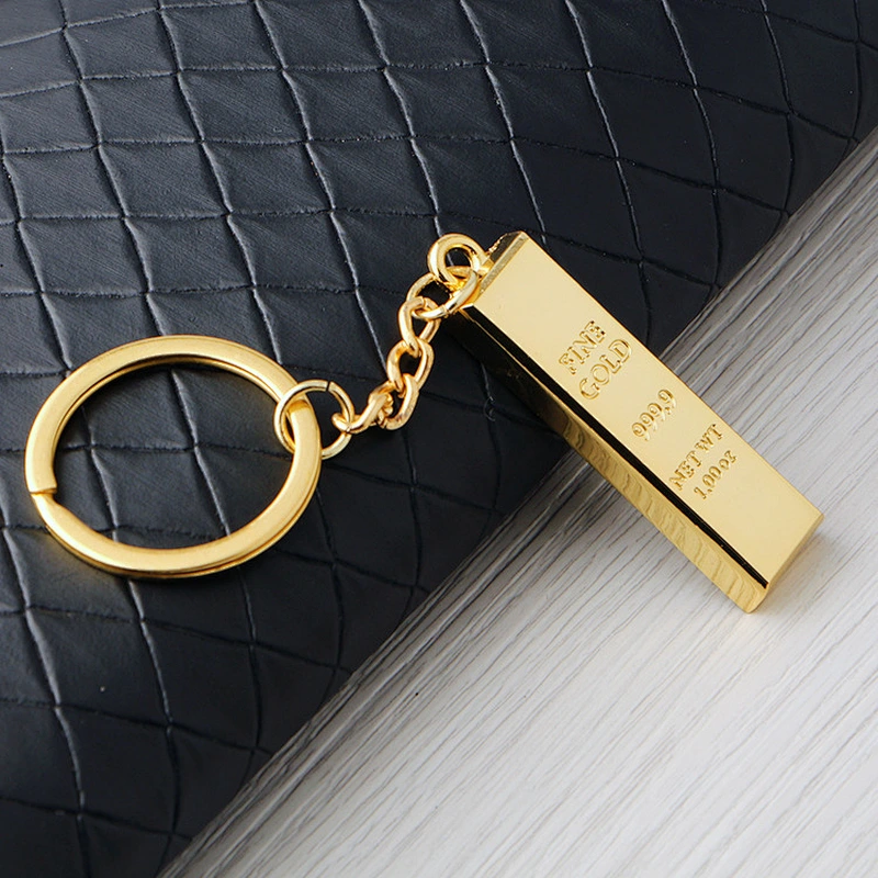Custom promotion gift Fashion high quality metal Novelty 3D golden bar shaped key chain