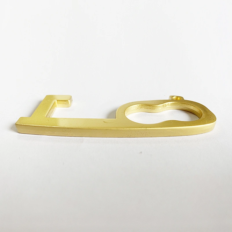 Custom Contactless Portable Zinc Alloy Brass Color EDC Tool Hygiene Hand Door Opener Keychain