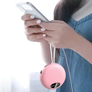 Popular Design Universal Portable Power Bank Mobile Phone 10000mah Charger Mini Round Shape Built-in Cable Power Bank