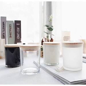 Hot Sale Custom Logo 315ml DIY Plain  Scented Candles Glass Jar Wholesales  Home Wedding Decoration Candle Jar  with Wood Lid