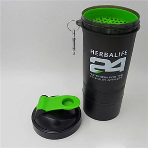 Free customized logo shaker water bottle with dry storage compartment shake cup portable fitness sports plastic kettle