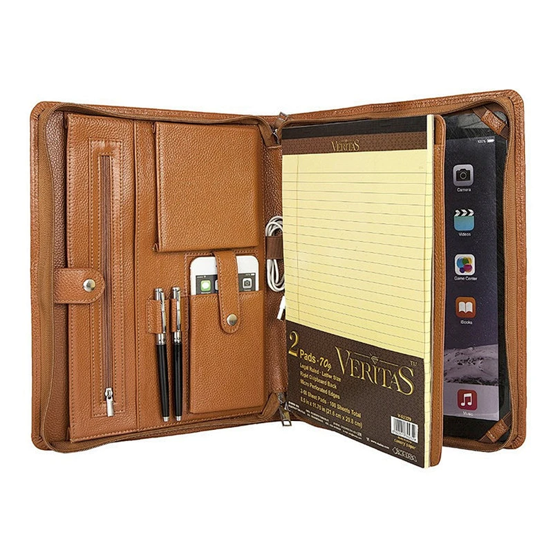 Promotion Top grade travel file bag custom luxury multi spacefile folder storage office A4 size PU zipper folder
