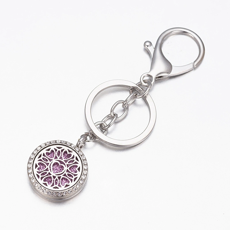 Fashion Stainless Steel Aromatherapy Keychain Hot Sale  Keychain Wholesale OEM Essential Oil Diffuser Gift